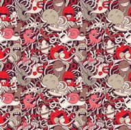 Seamless pattern with cute funny monsters N2