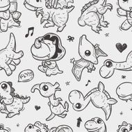 seamless doodle dinosaur pattern N2