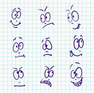 Emotion vector set of nine face on notebook paper