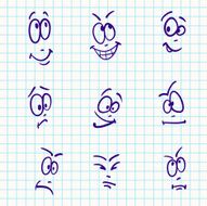 Emotion vector set of nine face on notebook paper N2