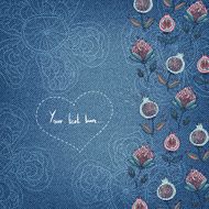Banner on denim background with flowers N18