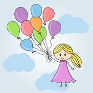 Girl with balloons and clouds N2