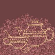 Teapot cup sugar and space for text