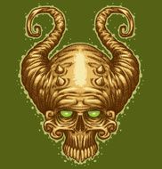 Image of skull with horns like a tattoo