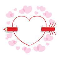 Horizontal Red Pencil Through Heart with Arrow plus Pink Border