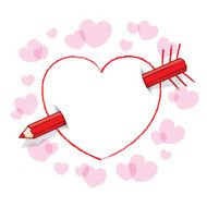 Diagonal Red Pencil Through Heart like an Arrow with Feathers N4