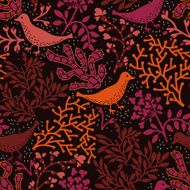 vector seamless pattern with plants and birds