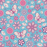 pattern with abstract flowers and butterflies