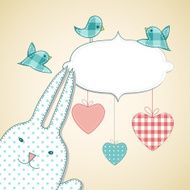 Easter card with cute bunny hearts and birds