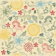retro floral seamless pattern with parrots N2