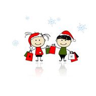 Christmas gifts Children with shopping bags N2