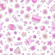 Springtime Easter Doodle Seamless Pattern