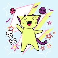 Vector kawaii illustration Halloween cat and creatures N2