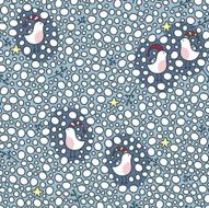 Winter seamless pattern with birds and snow