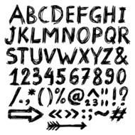 Doodle set of hand drawn alphabet numbers and symbols N3