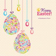 Easter eggs in doodle minimalism style with place for text