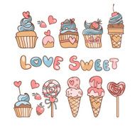 Vector set of sweets and sweet sign