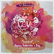 Vector love doodles watercolor flyer design N4