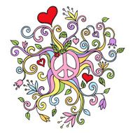 Rainbow pastel colored peace doodle