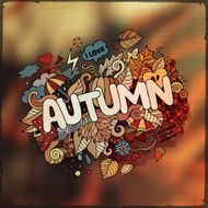 Autumn hand lettering and doodles elements background N3