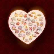 Card Hand drawn confectionery set croissant Cupcake candy marshm