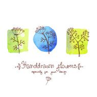 greeting card with cute doodle - flowers on watercolor backgroun