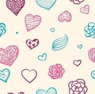 vector doodle seamless pattern of hearts N3