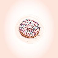 Donut with white cream Hand drawn sketch on pink background
