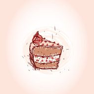piece of chocolate cake Hand drawn sketch on pink background