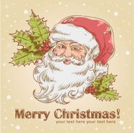 Christmas retro postcard with cute smiling Santa Claus N3