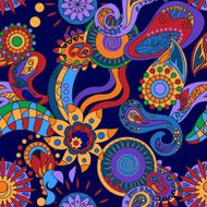 Ornamental abstract floral elements seamless pattern