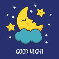 Funny sketching sleeping moon and stars Vector cartoon illustration background N2