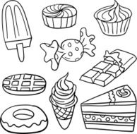 Sweet food collection in Black and White
