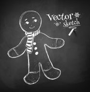 Chalkboard drawing of Gingerbread man Vector illustration