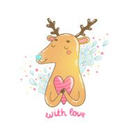 Happy Valentine&#039;s day cartoon hand drawn deer