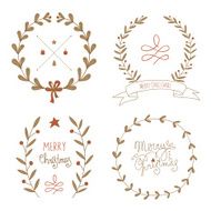 Christmas wreaths set with greeting messages N2