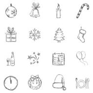 Vector Set of Sketch Christmas and New Year Icons