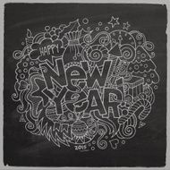New year hand lettering and doodles elements chalk board