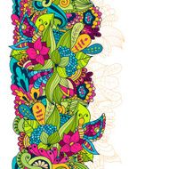 Hand-drawn doodle waves floral pattern abstract leaves and flowers N6