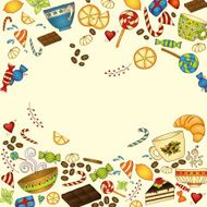 Tea coffee and sweets doodle template pattern N4
