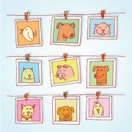 Set picture frames with animals portrait hand drawn vector illustration N13
