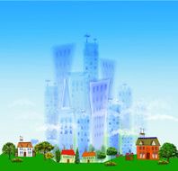 Modern city and little village illustration