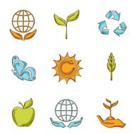 Ecology and waste icons set sketch