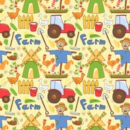 Vector seamless pattern farm elements in doodle style