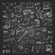 Back to school doodles in chalkboard background