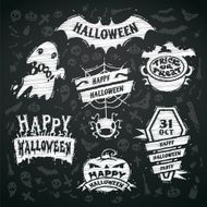 Chalk Vector Halloween Labels on Blackboard Background