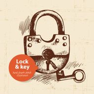 Hand drawn vintage lock and key banner N2
