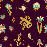 flowers and birds seamless texture pattern N26