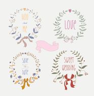 Hand drawn set of wedding wreaths and ribbons Transparency N3
