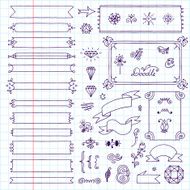 Vintage hand drawn design elements set 6 School notebook